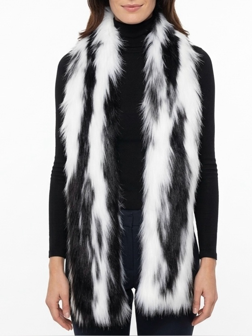 Handmade Black And White Stripe Long Plush Fluffy Vibrant Scarves Faux Fur Scarf